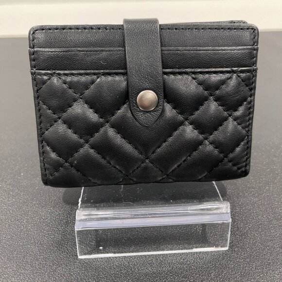 Kurt Geiger Quilted Leather Card Case Black with Silver Hardware